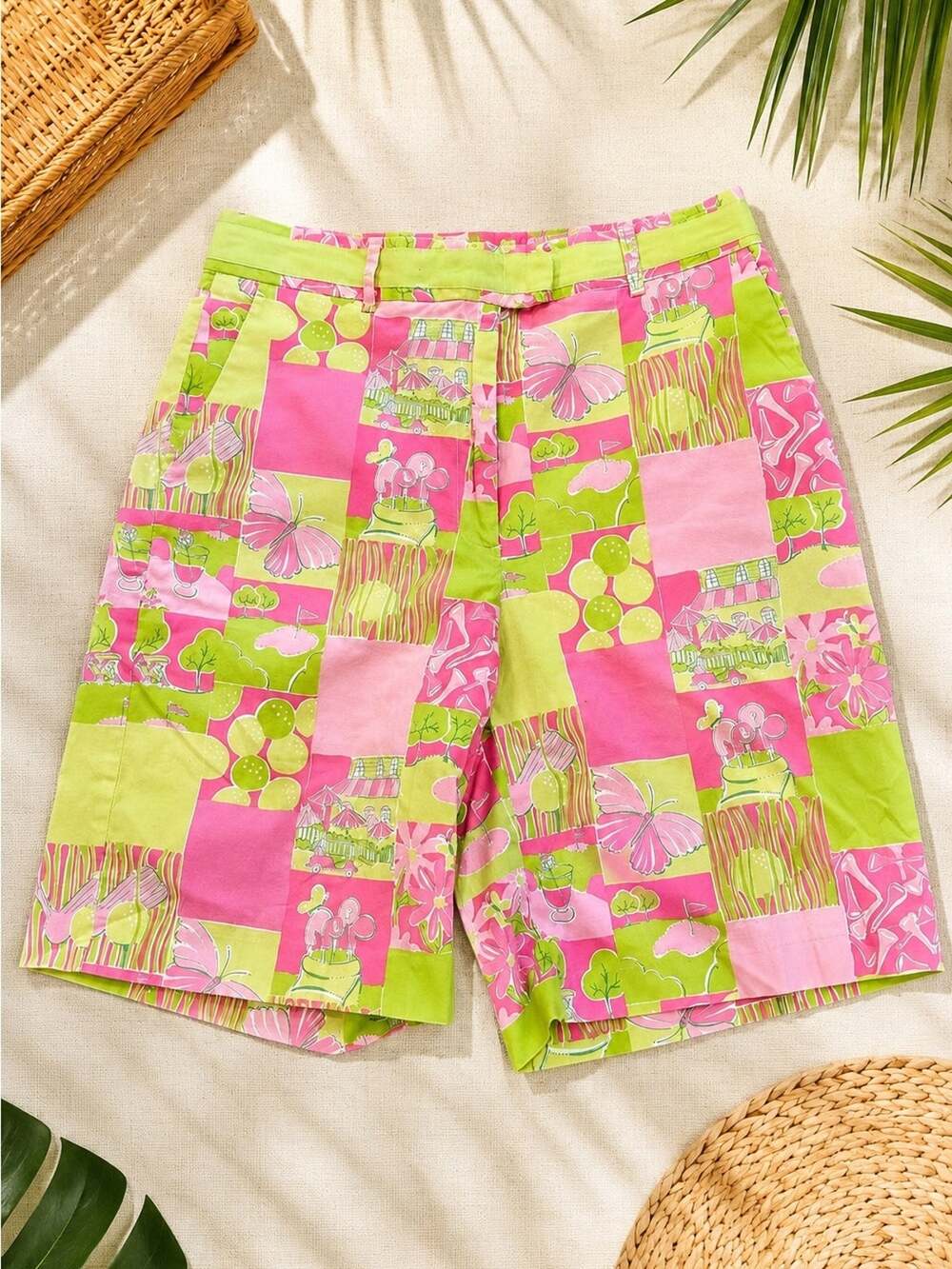 Vintage Lilly Pulitzer Shorts Pink Green Patchwork Bermuda Size 8